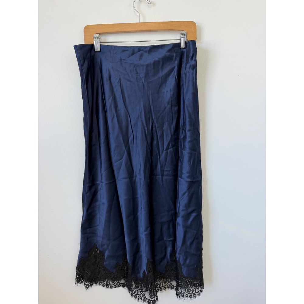 Reformation Carolina Lace Trim Silk Midi Skirt – Navy – Women's XL – NWT - Picture 4 of 6
